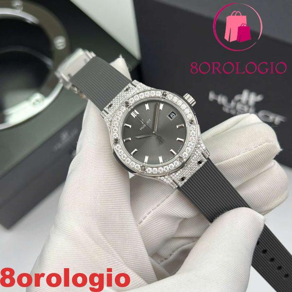Hublot Classic Fusion Titanium Pavé Quadrante Grigio Gomma Custom Moissanite Migliore Replica 33mm Orologio - immagine 4