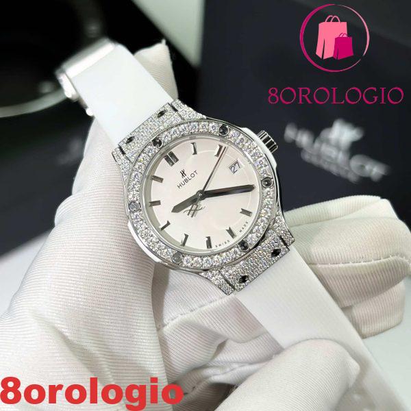 Hublot Classic Fusion Titanium Pavé Quadrante Bianco Custom Moissanite Cinturino in Gomma Replica Migliore 33mm Orologio - immagine 4