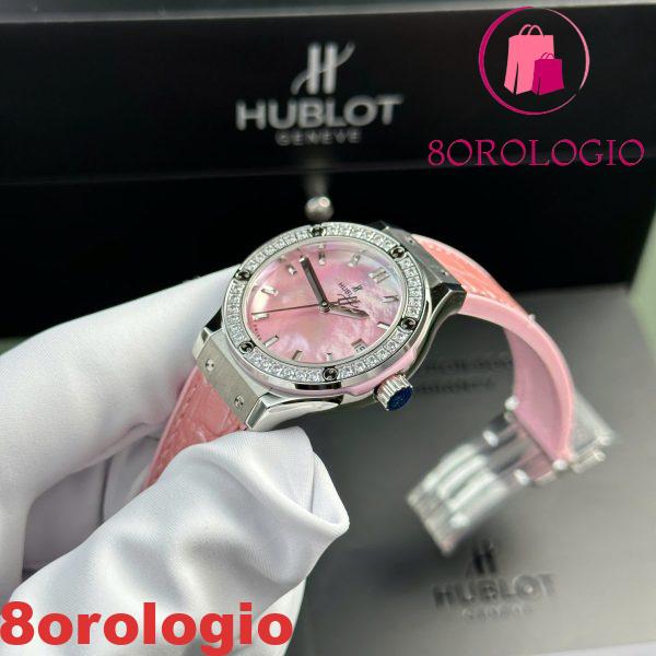 Hublot Classic Fusion Titanium Quadrante in Madreperla Rosa CZ Pietre Ghiera Cinturino in Pelle Donna Replica 33mm Orologio - immagine 4