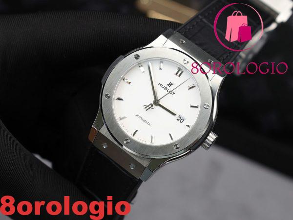 Hublot Classic Fusion Cassa in Titanio Quadrante Bianco Cinturino in Pelle 42mm Replica 1:1 Orologio - immagine 5