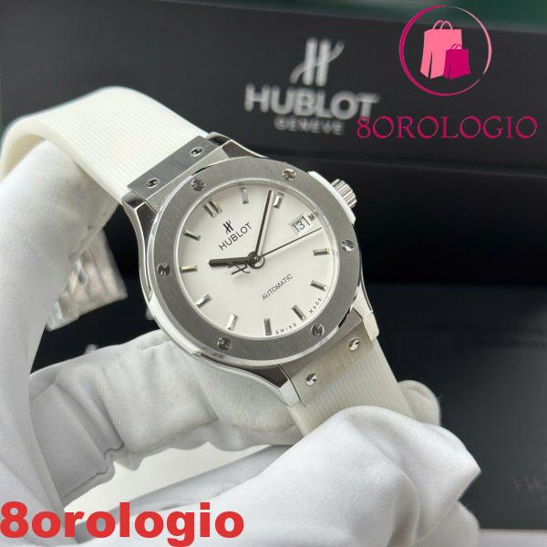 Replica Hublot Classic Fusion Titanio Quadrante Bianco Cinturino in Gomma Bianca 38mm Orologio - immagine 4
