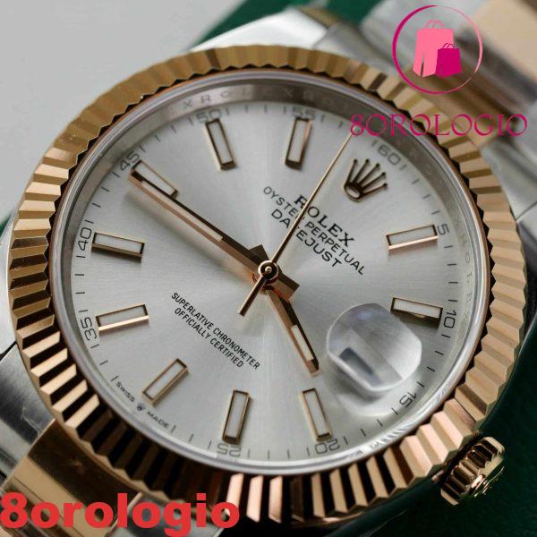 Rolex Datejust 126331 Two Tone Oro Rosa Quadrante Argento Oyster Replica Clean Factory 41mm Orologio - immagine 6