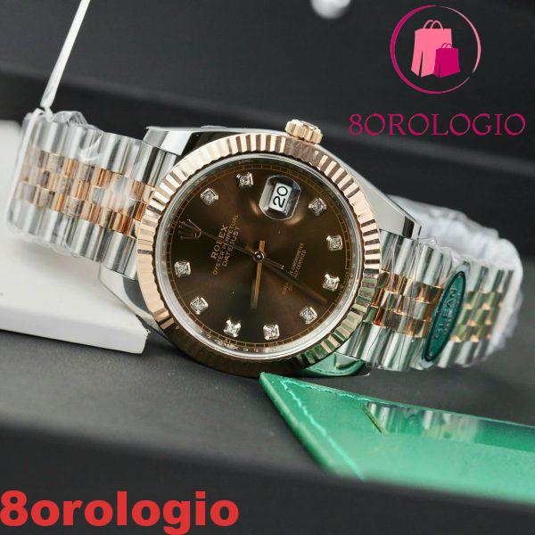 Replica migliore della fabbrica Clean Rolex Datejust 126331-0004 bicolore in oro rosa con quadrante marrone cioccolato e diamanti e bracciale Jubilee 41mm Orologio - immagine 5