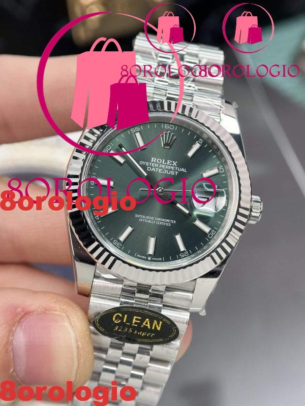 Replica Rolex Datejust 126334 Quadrante Verde Menta Luminoso Jubilee Super Clone 41mm Orologio - immagine 4