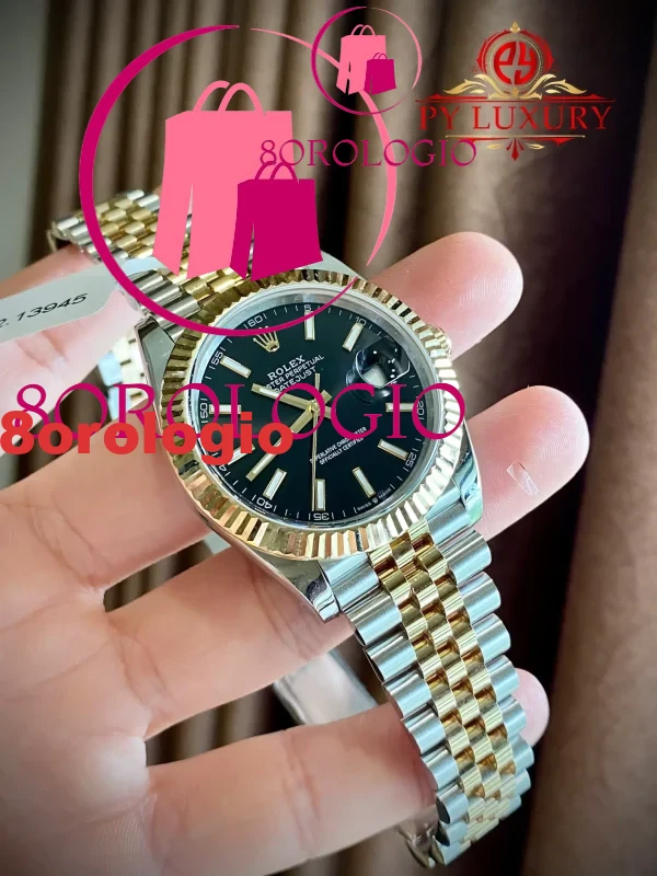 Replica 1:1 Rolex Datejust 126333 Quadrante Nero Bracciale Jubilee Placcato Oro Giallo 10K 41mm Orologio - immagine 5