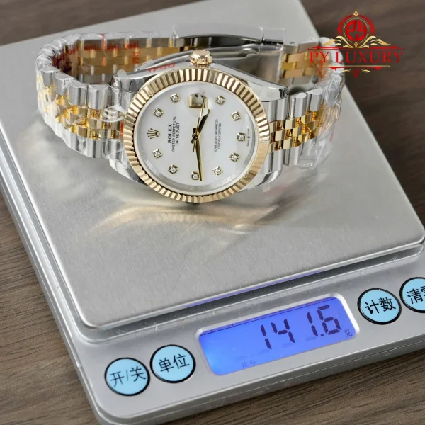 Replica migliore di Rolex Datejust 126333 due toni 10K oro giallo placcato quadrante bianco in madreperla bracciale Jubilee 41mm Orologio - immagine 4