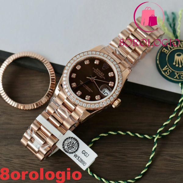 Replica migliore Rolex Datejust 278285RBR Quadrante con diamanti color cioccolato 18K Oro rosa con ghiera in moissanite 31mm Orologio - immagine 6