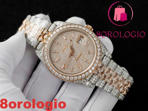 Rolex Datejust 36 Due Toni Oro 18K Rivestito Iced Out Moissanite Migliore Replica 36mm Orologio - immagine 9