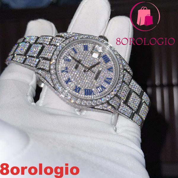 Replica Migliore Rolex Datejust 41mm Numeri Romani Blu Iced Out Moissanite Orologio - immagine 4