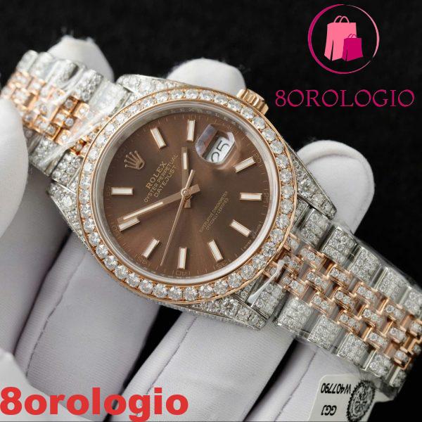 Rolex Datejust 41 Two Tone Quadrante Cioccolato 18K Placcato Oro Iced Out Moissanite Migliore Replica 41mm Orologio - immagine 9