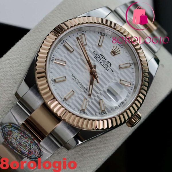 Rolex Datejust 41 Bicolore Oro Rosa Quadrante Motivo Argento Bracciale Oyster Miglior Replica Clean Factory 41mm Orologio - immagine 4