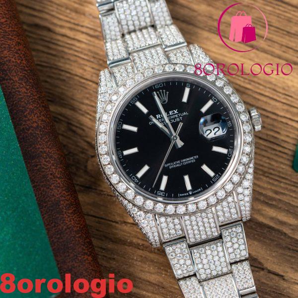 Rolex Datejust Quadrante Nero Luminoso Iced Out Moissanite Miglior Replica 41mm Orologio - immagine 6