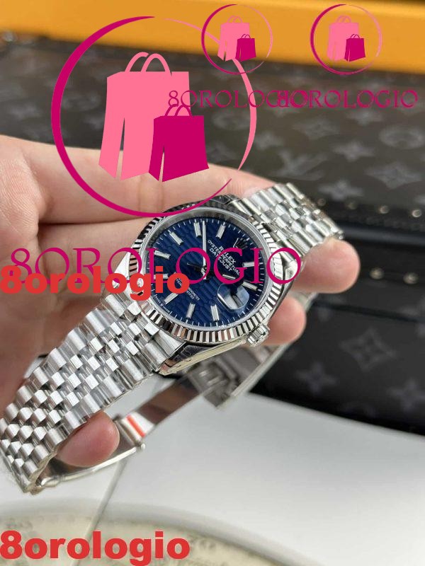 Rolex Datejust Quadrante Motivo Blu Bracciale Jubilee Luminoso Replica Super Clone 36mm Orologio - immagine 7