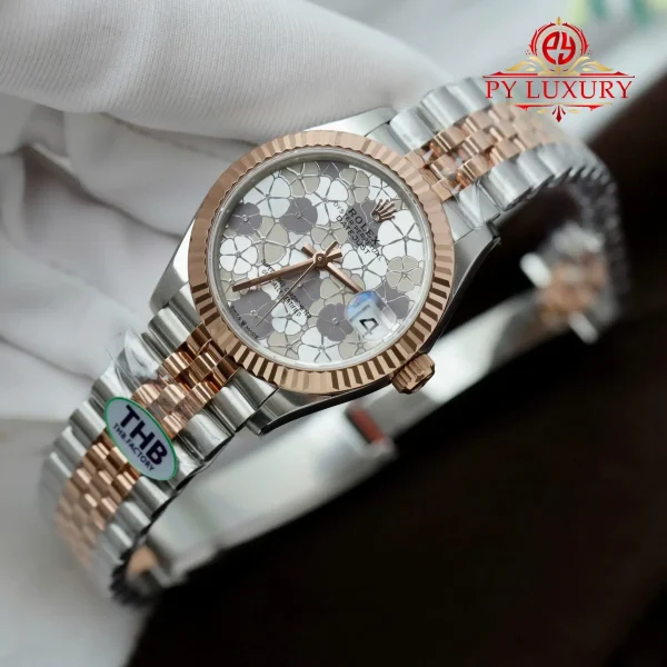 Replica Migliore 1:1 Rolex Datejust 278271 Due Tono Oro Rosa Quadrante Motivo Floreale Argento Bracciale Jubilee THB 31mm Orologio - immagine 5