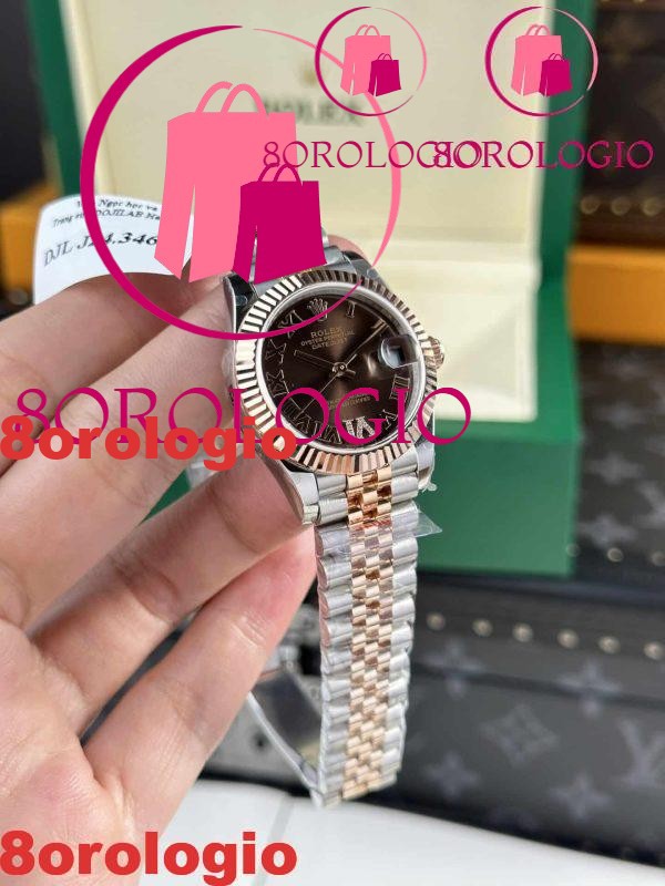 Rolex Datejust Lady Replica Due Tono 10K Oro Rosa Chocolate Quadrante Romano 31mm Orologio - immagine 6