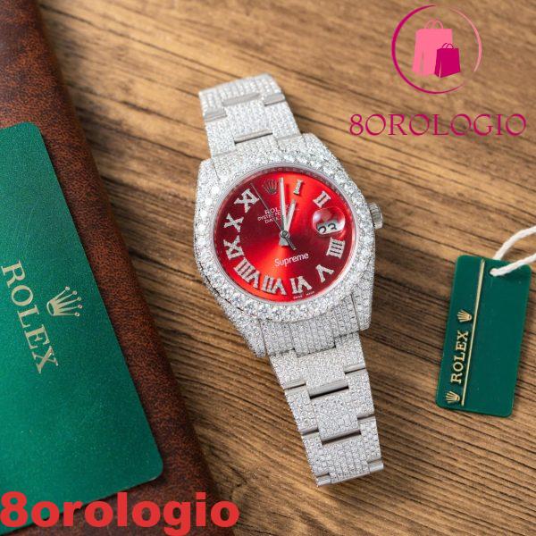 Replica Rolex Datejust Quadrante Romano Rosso Iced Out Moissanite Migliore 41mm Orologio - immagine 8