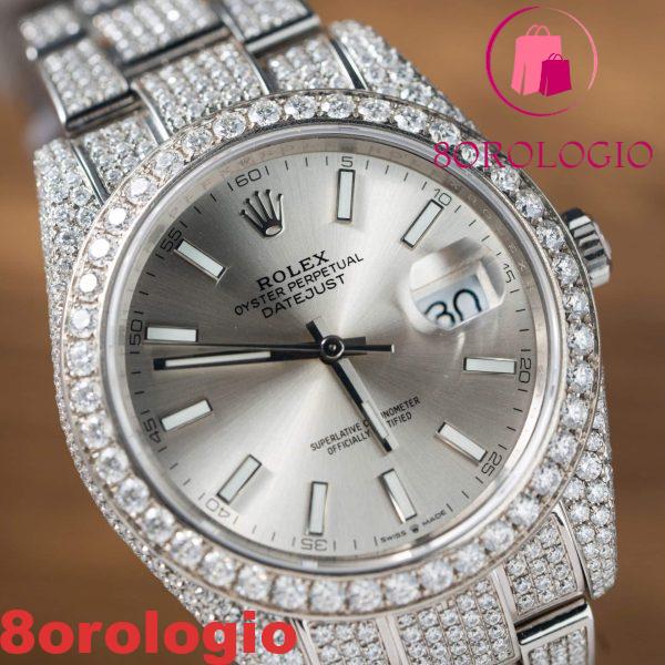 Replica migliore di Rolex Datejust quadrante argento bracciale Oyster tempestato di moissanite 41mm Orologio - immagine 6