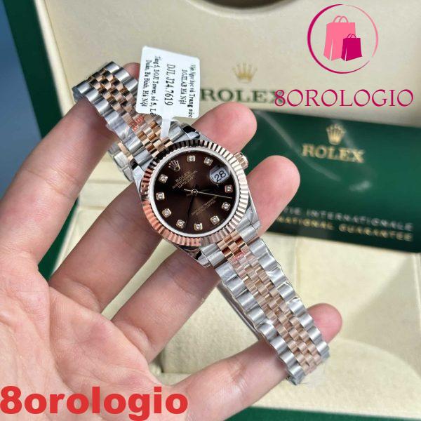 Rolex Datejust Due Tono 10K Oro Rosa Replica Quadrante Cioccolato con Diamanti Jubilee Super Clone 31mm Orologio - immagine 8
