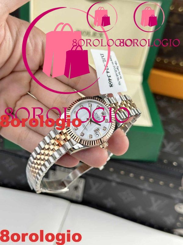 Rolex Datejust Two Tone 10K Rose Gold Replica Quadrante in Madreperla Bianca Jubilee 31mm Orologio - immagine 6