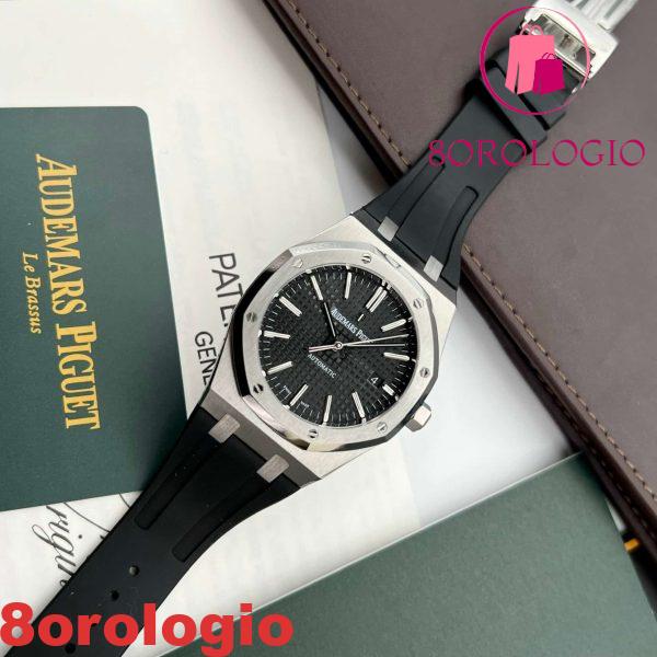 Audemars Piguet Royal Oak 15400ST Cinturino in Gomma Quadrante Nero Migliore Replica APS Factory 41mm Orologio - immagine 6