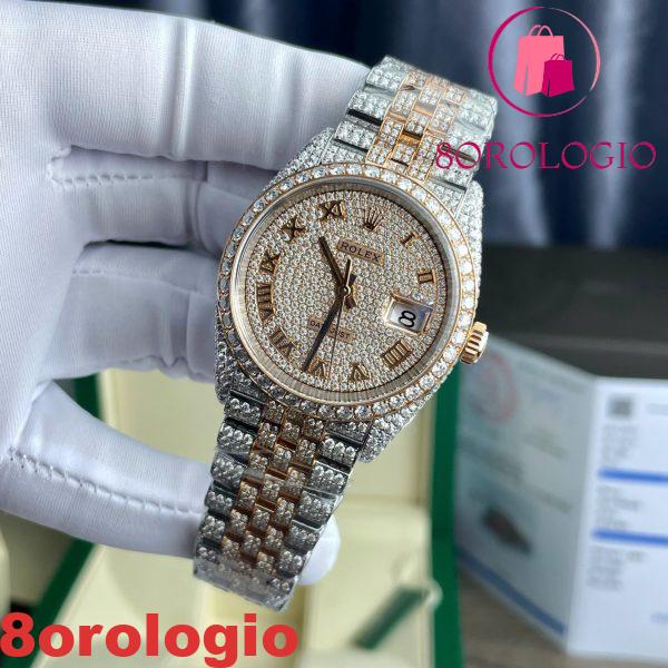 Rolex Datejust Two Tone 18K Gold Wrapped Quadrante Romano Iced Out Moissanite Migliore Replica 36mm Orologio - immagine 4