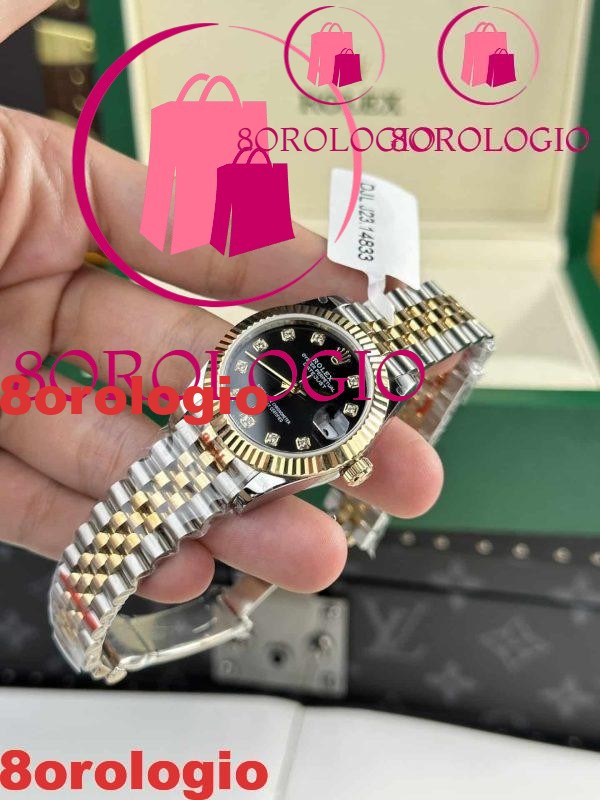 Rolex Datejust Two Tone Lady Replica 10K Oro Giallo Black Dial Jubilee 31mm Orologio - immagine 5