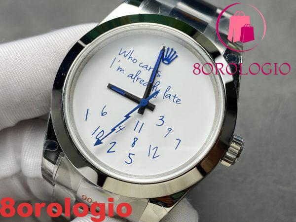 Rolex Datejust Who Cares I'm Already Late Quadrante Personalizzato Font Blu Replica 1:1 41mm Orologio - immagine 4
