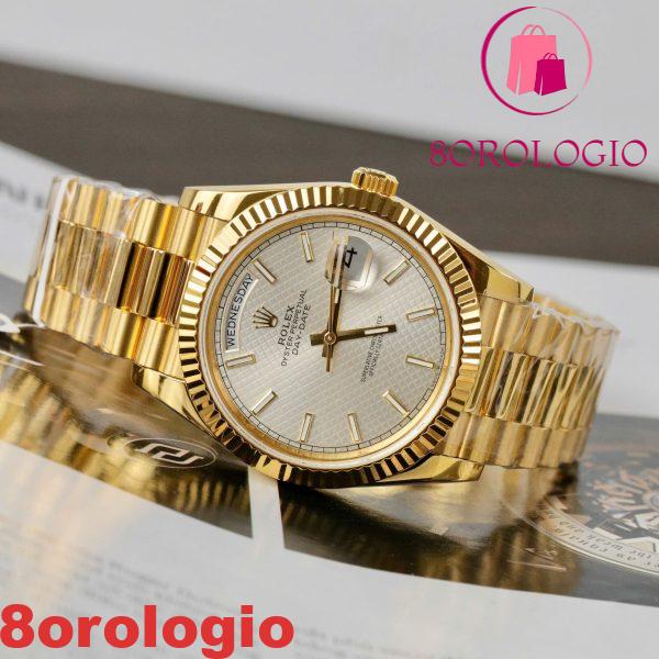 Replica GMF V3 Migliore Orologio Rolex Day Date 228238-0008 Quadrante Motivo Diagonale Argento Indici a Bastone Placcato Oro 18K 40mm Orologio - immagine 6