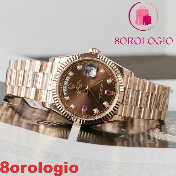 Replica 1:1 Rolex Day-Date 118235 Quadrante in Cioccolato con Diamanti e Rubini Oro Rosa 18K GMF 36mm Orologio - immagine 5