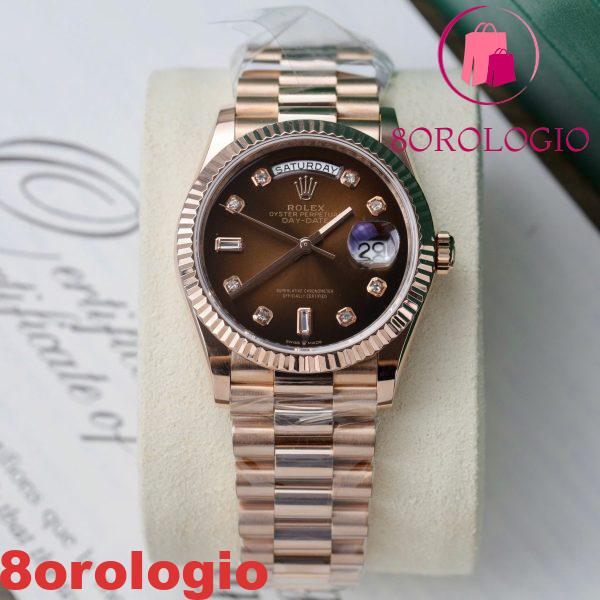 Replica 1:1 Rolex Day-Date 128235-0037 Quadrante Marrone Fumé con Diamanti 36mm in Oro 18K Orologio - immagine 5