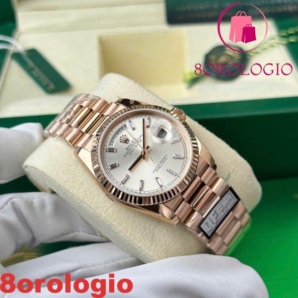 Replica di Rolex Day-Date 128235-0087 Quadrante Argento con Diamanti Oro Rosa 158g Migliore Qualità QF 36mm Orologio - immagine 5