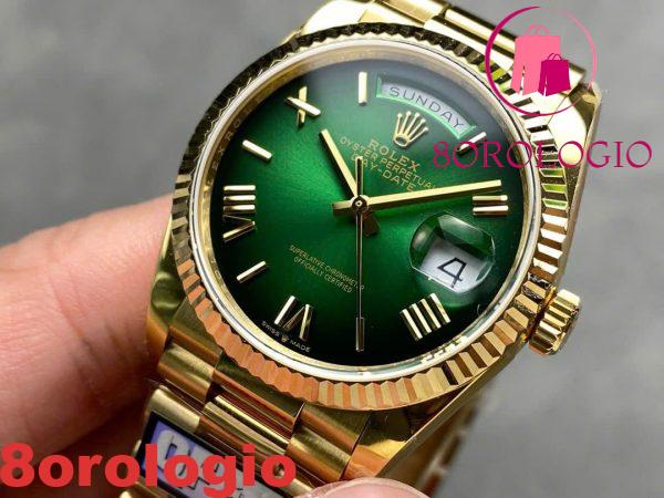 Rolex Day-Date 128238-0118 Oro Giallo Quadrante Verde Ombré Romano 158g Migliore Replica QF 36mm Orologio - immagine 5
