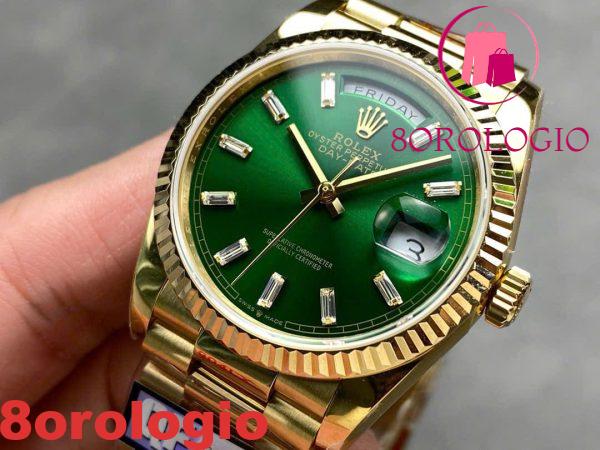 Replica Rolex Day-Date 128238-0130 Oro Giallo Quadrante Verde Brillante con Diamanti 158g Super Clone QF 36mm Orologio - immagine 5
