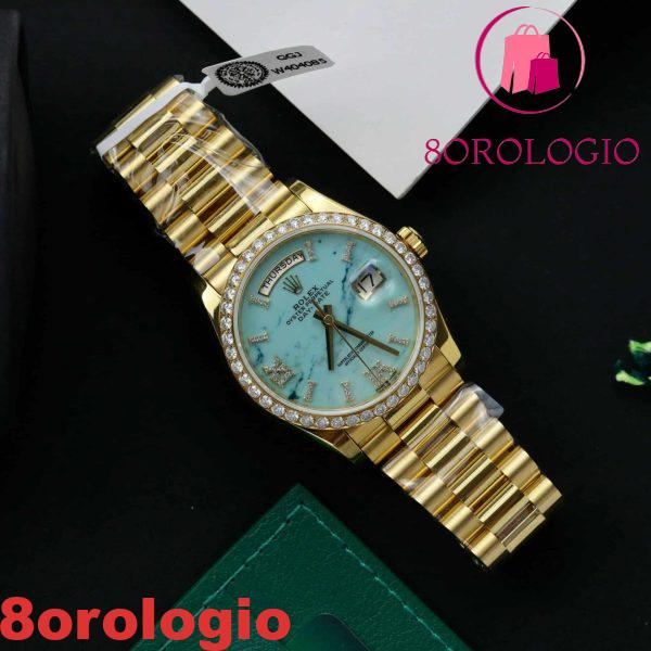 Rolex Day-Date 128348RBR-0037 Quadrante Turchese 18K Oro Giallo Replica Ghiera Moissanite 36mm Orologio - immagine 6
