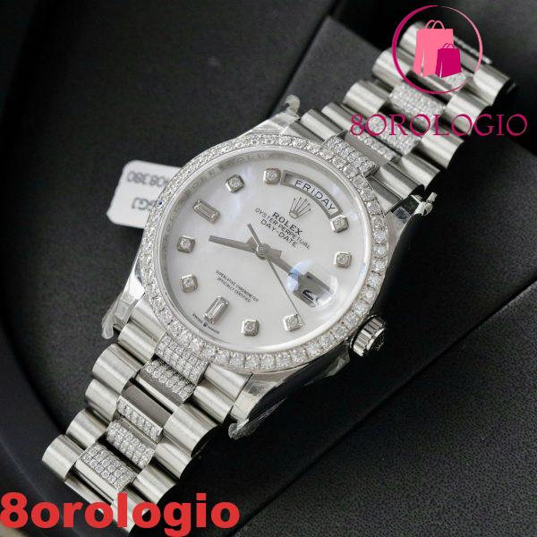 Rolex Day-Date 128349RBR Quadrante MOP Custom Ghiera e Bracciale in Moissanite Migliore Replica 36mm Orologio - immagine 7