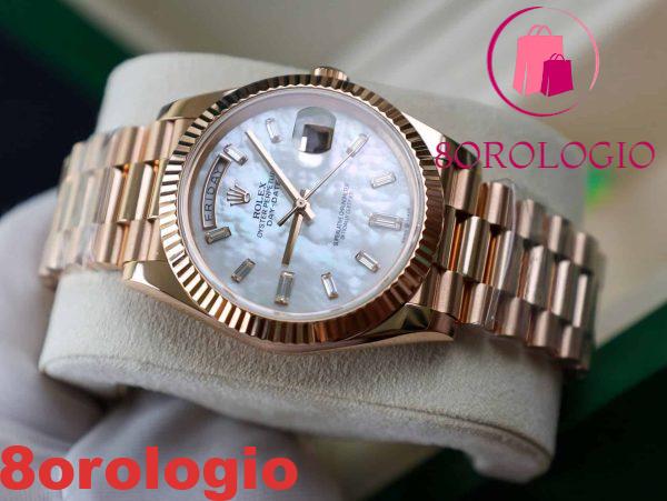 Rolex Day-Date 228235 replica in oro 18K quadrante in madreperla con numeri in moissanite a baguette GMF V3 40mm Orologio - immagine 7
