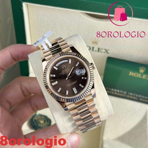 Rolex Day-Date 228235 18K Rose Gold Replica Quadrante cioccolato con diamanti 177g V3 GMF Super Clone 40mm Orologio - immagine 9