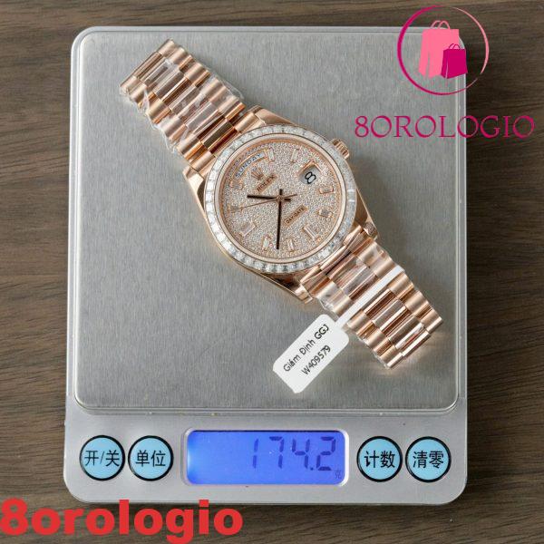 Rolex Day-Date 228235 Quadrante Pavé con Diamanti a Baguette Placcato in Oro 18K Lunetta Personalizzata con Moissanite a Baguette Migliore Replica 40mm Orologio - immagine 6