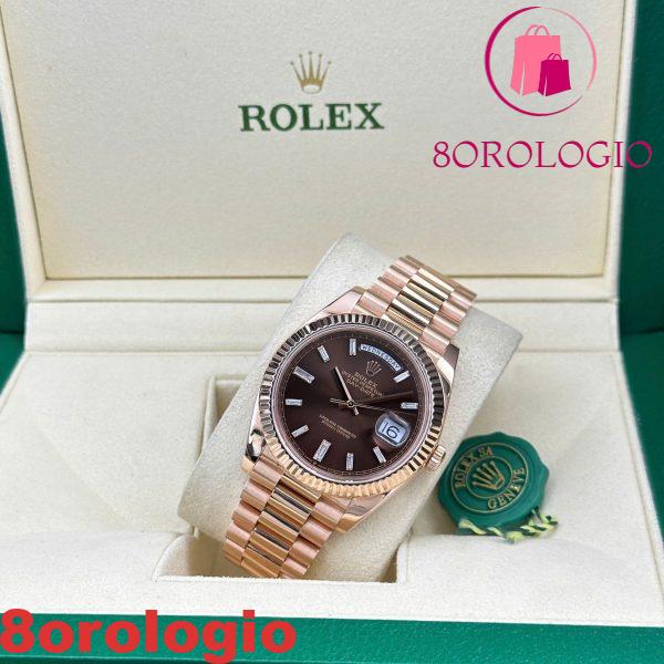 Rolex Day-Date 228235-0003 Quadrante Chocolate con Diamanti Baguette Oro Rosa 18K Solido 40mm replica Orologio - immagine 7
