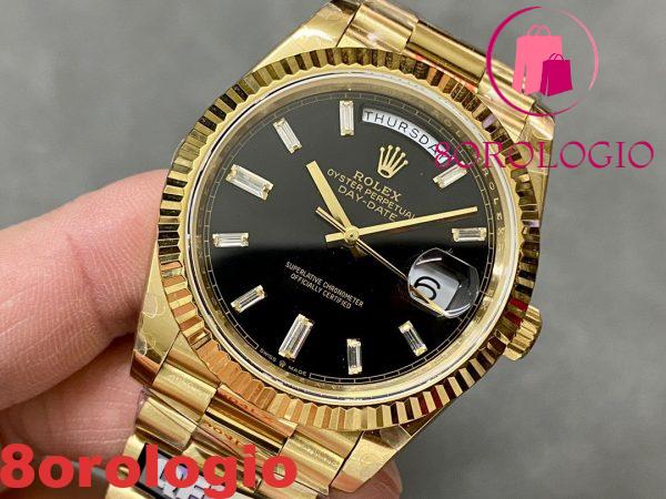 Rolex Day-Date 228238-0004 Oro Giallo Quadrante Nero Brillante con Diamanti 184g Migliore Replica 40mm Orologio - immagine 5
