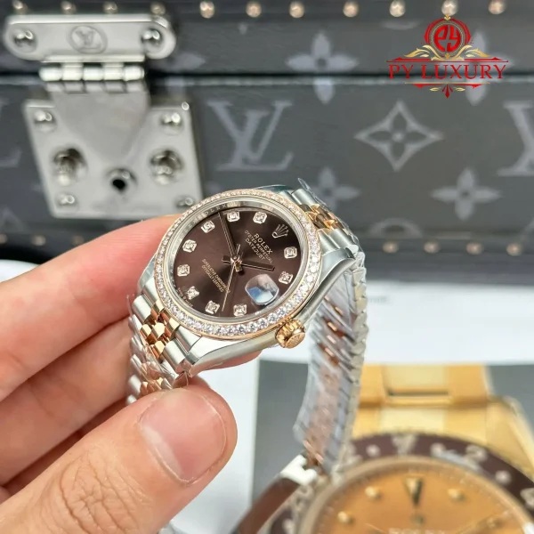 Replica Rolex Datejust 278381RBR in Oro Rosa Bicolore Quadrante Cioccolato Lunetta con Pietre Bracciale Jubilee Clonazione 1:1 THB 31mm Orologio - immagine 6