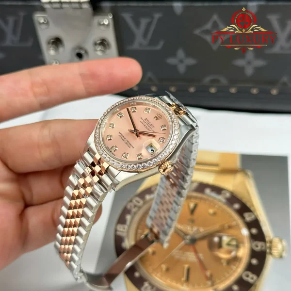 Replica Rolex Datejust 278381RBR Due Tono Oro Rosa Quadrante Color Rosa Lunetta con Pietre Bracciale Jubilee 1:1 Miglior Clone THB 31mm Orologio - immagine 6