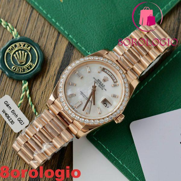 Rolex Day-Date 228345RBR-0026 Quadrante MOP Baguette Oro Rosa 18K Con Ghiera in Moissanite GMF V3 Miglior Replica 40mm Orologio - immagine 7