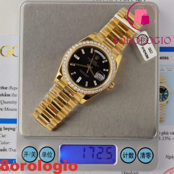 Replica Rolex Day-Date 228348RBR Oro Giallo 18K Quadrante Nero con Diamanti Ghiera in Moissanite GMF V3 Super Clone 40mm Orologio - immagine 7