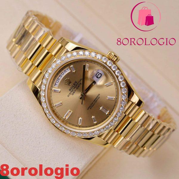 Rolex Day-Date 228348RBR 18K Yellow Gold Replica Quadrante Champagne Diamanti Baguette Lunetta Moissanite 173g GMF V3 40mm Orologio - immagine 6