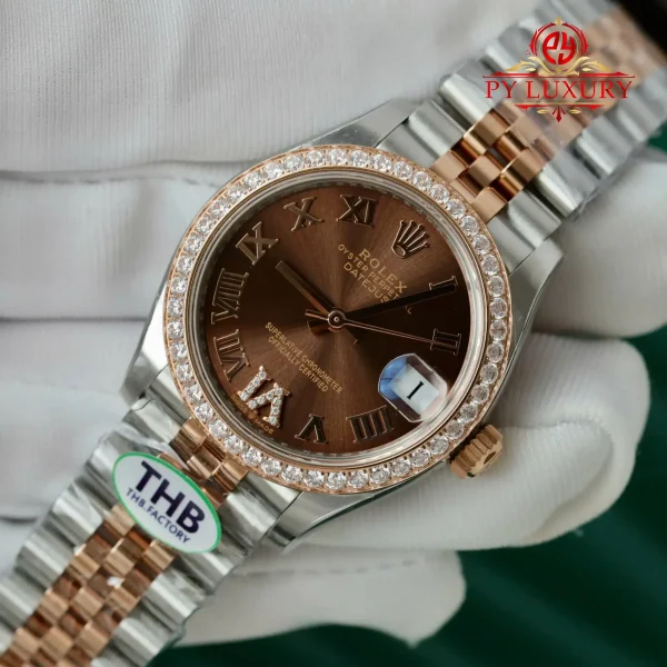 Rolex Datejust 278381RBR-0006 Due Tono Quadrante Cioccolato Ghiera con Diamanti Jubilee Miglior Replica THB 31mm Orologio - immagine 6
