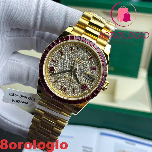 Rolex Day-Date 228398TRU 18K Oro Giallo Rivestito Quadrante Personalizzato in Moissanite Ghiera in Rubino Miglior Replica 40mm Orologio - immagine 5