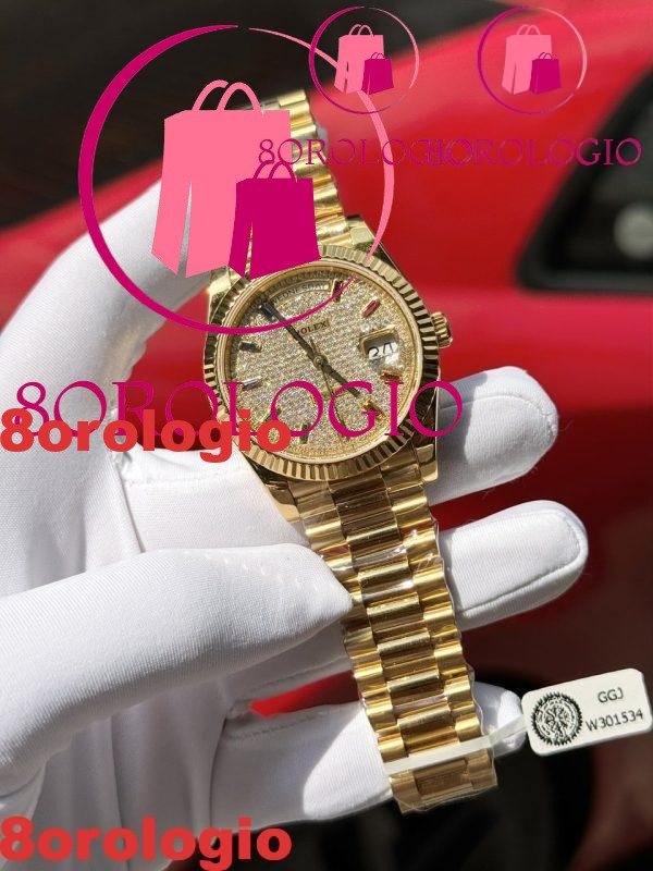 Rolex Day-Date 40 Oro Giallo 18k Rivestito Quadrante Pavé di Diamanti Arcobaleno Replica GMF V3 Super Clone 40mm Orologio - immagine 4