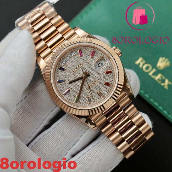 Rolex Day-Date 40 228235 Oro Rosa Custom Moissanite Quadrante Arcobaleno Miglior Replica Orologio - immagine 7
