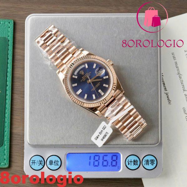 Rolex Day-Date 40 Quadrante Blu Baguette Oro Rosa 18K Wrapped Migliore Replica Q Factory 40mm Orologio - immagine 4